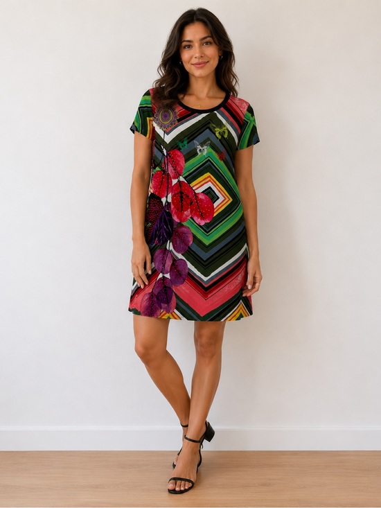 Desigual Dresses & Skirts - Desigual Multicolor Floral Chevron Mini Dress Dopamine Dressing Medium